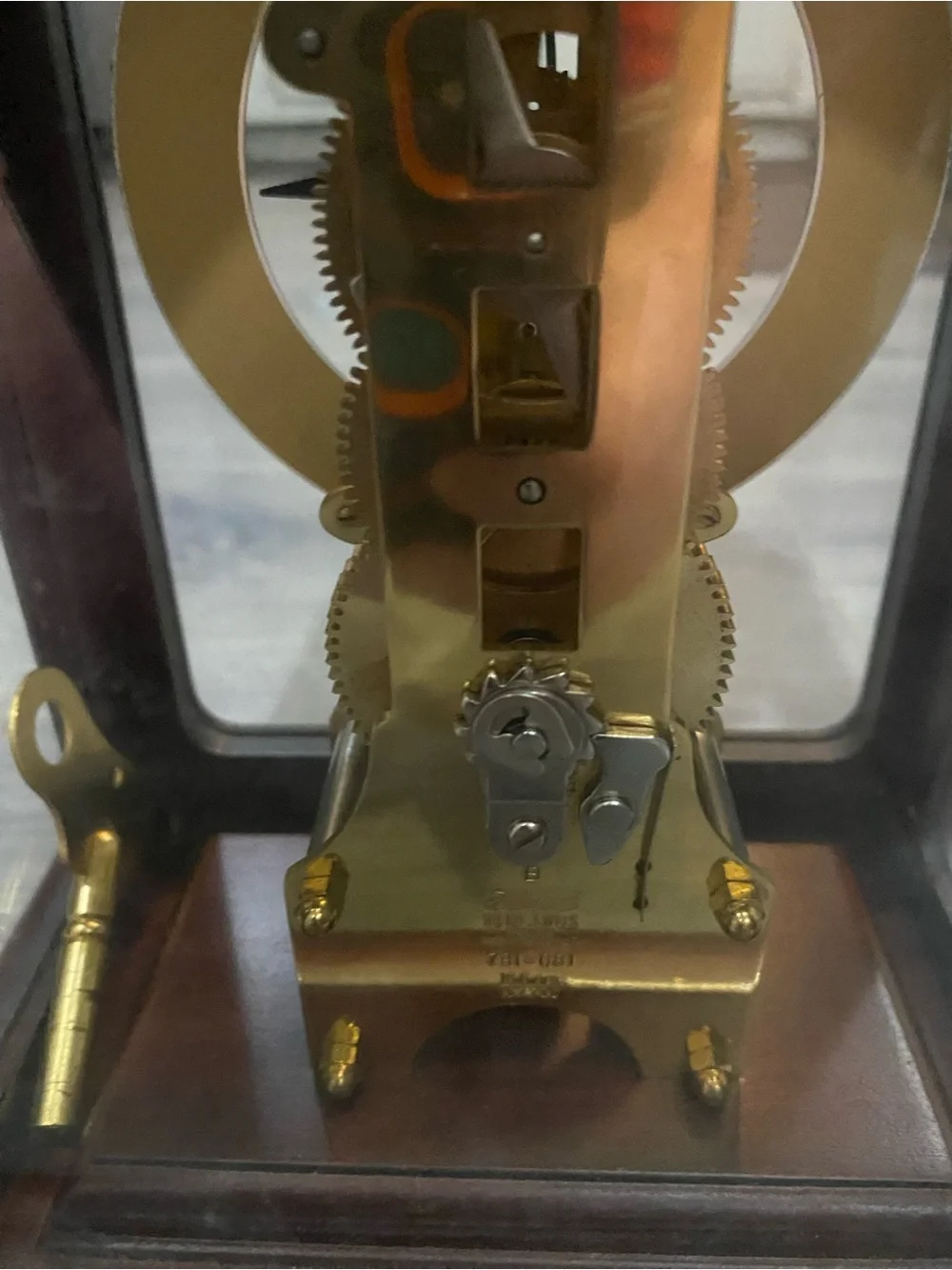 Classic Skeleton Mantel Clock in Brown and Gold